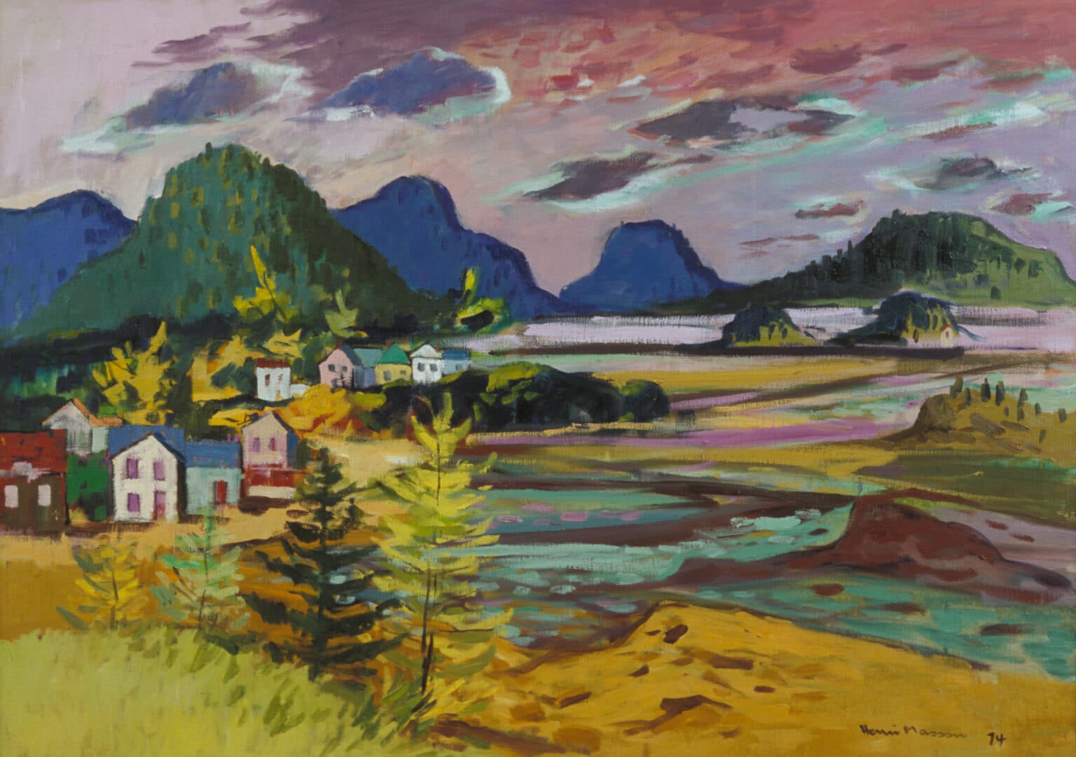 Henri Masson, Evening, Bic, Quebec [Le soir, Bic, Québec], 1974, huile sur toile. Collection Firestone d’art canadien, Galerie d’art d’Ottawa. Don de la Fondation du patrimoine ontarien à la Ville d’Ottawa.