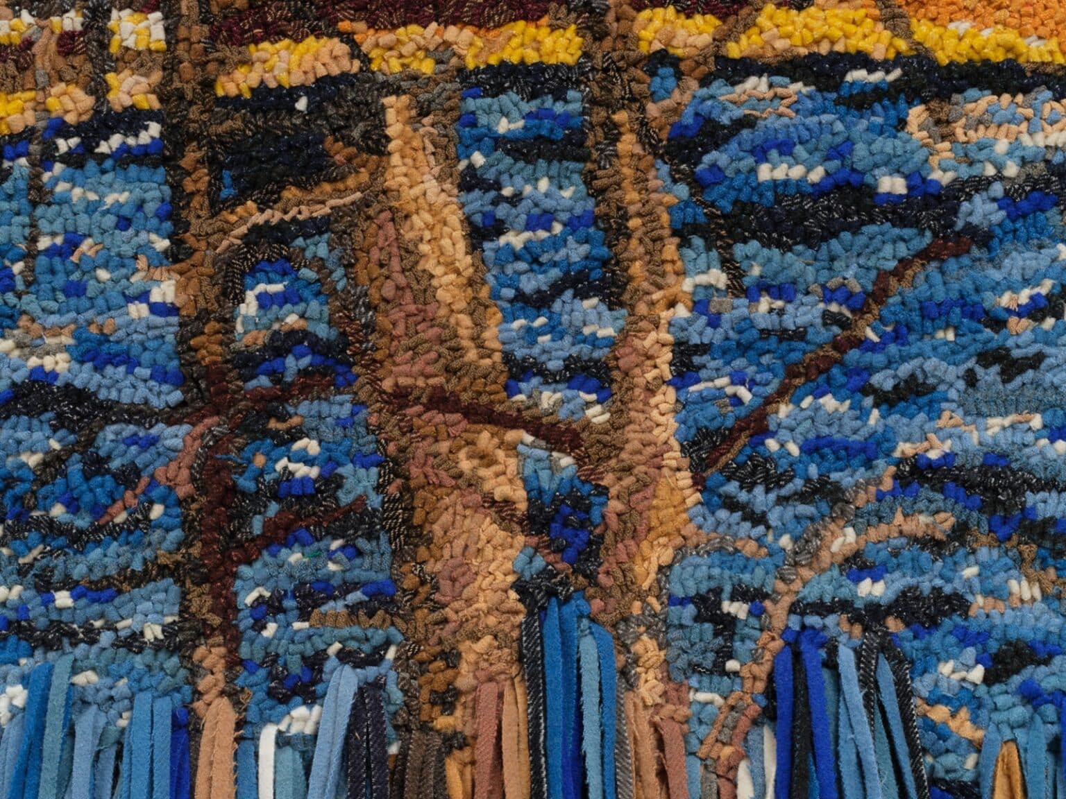 spill (after Tom Thomson’s “The Canoe”), 2022, Hudson Bay Company (HBC) blankets, burlap. Photo:  Rachel Topham Photography.