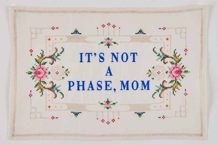 Marie-Claude Marquis | @marimarki, It’s Not a Phase Mom, 2019, embroidery on linen . Collection of the Ottawa Art Gallery: gift of Bill Staubi, 2024.