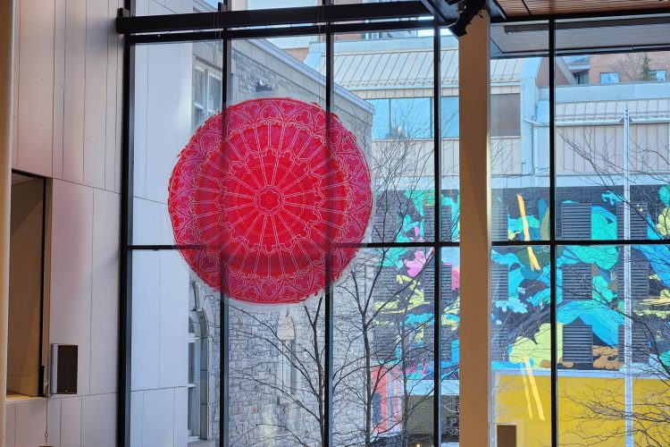 Diatom Rose Window, 2026, acrylic plexiglass and digital print. Original diatom image provided by Dr Jonathan Crowther, JMC Scientific Consulting Ltd. Collection of the Ottawa Art Gallery:  Commission of the Ottawa Art Gallery, 2026.