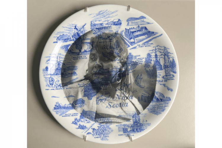Felicity Hauwert, Untitled Plate Series (nova scotia II). 2025.  Waterslide paper, porcelain display plate. Courtesy of artist.
