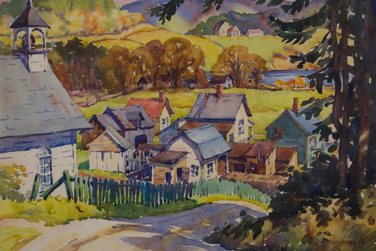 Wilfrid Flood, Untitled (Village in Autumn) [Sans titre (Village l’automne)], 1935, aquarelle sur papier. Collection de la Galerie d'art d'Ottawa : don de Frances Flood, 2016.