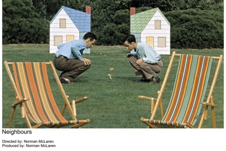 Norman McLaren, Still from the production Neighbours ©1952 National Film Board of Canada.