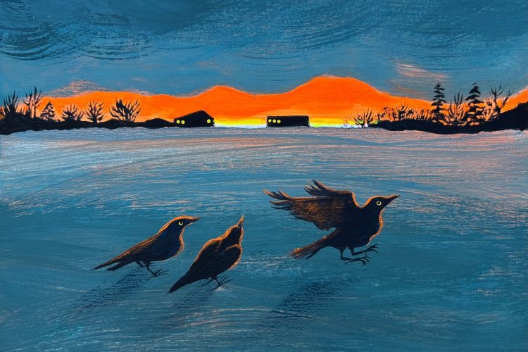 Alexandra Finkeldey, Frozen Lake I, gouache sur bois de boulot, 18 cm x 13 cm, 250 $