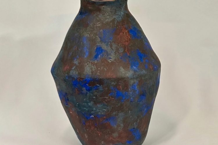 Abrasion 1 – Monica Rosenthal, 2024, Hand coiled stonewear, slips and underglazes, glazed interior, 33.02 x 25.4 cm, $500