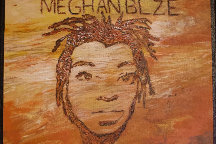 Meghan Guerriero-Blaise, The Miseducation of Meghan Blaze, 2021, peinture acrylique et papier sur toile, 30,48 x 30,48 cm
