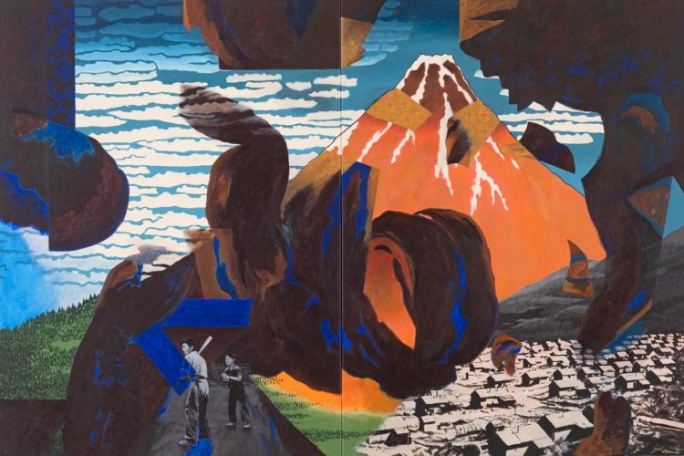 Norman Takeuchi, View of Mount Fuji from Lemon Creek [Vue du mont Fuji depuis Lemon Creek], 2012–2018, acrylique sur toile, 122 x 183 cm
Avec la permission de l'artiste. Photo : Justin Wonnacott.