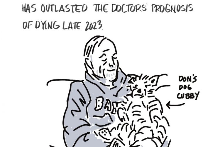 Susan MacLeod, Nouvelle-Écosse, I’m OK  [Ça va], 2025, encre sur papier. Gagnante : Efficacité de la communication de la recherche. Dimensions : Récit de vingt pages dans un cadre de 27 ¼ po sur 28 po.