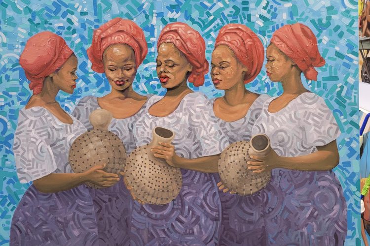 Jovita Odegua Akahome, AsoEbi, 2022, 36x48” acrylique sur toile