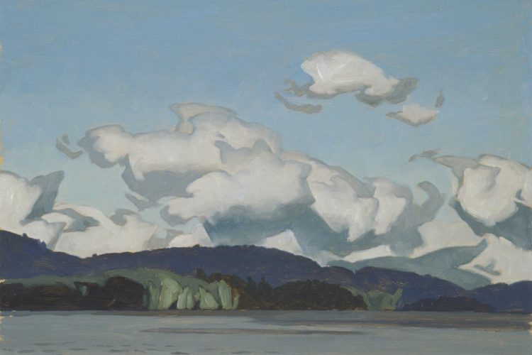 A.J. Casson, Summer Day, Oxtongue Lake, 1975, oil and graphite on beaverboard. Firestone Collection of Canadian Art, Ottawa Art Gallery. Donated to the City of Ottawa by the Ontario Heritage Foundation.