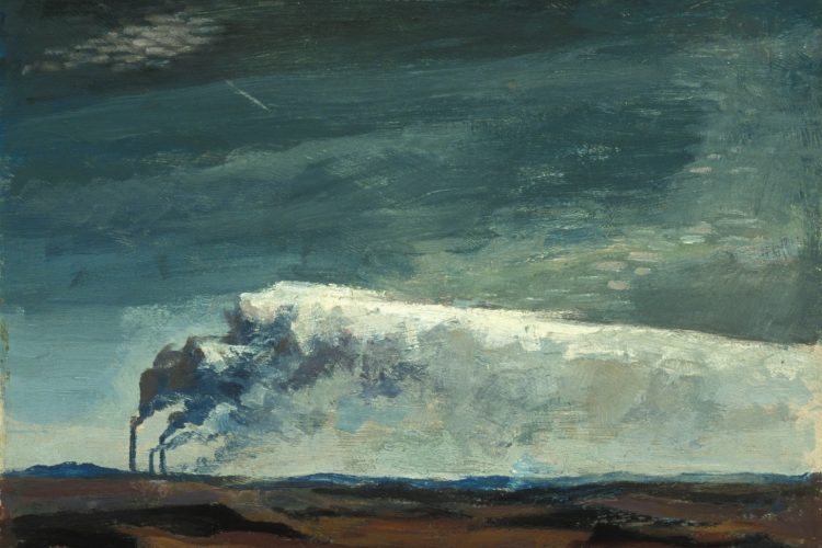 Alan C. Collier, Copper Cliff from Creighton, Ont.,1954, oil on panel. Firestone Collection of Canadian Art, the Ottawa Art Gallery. Donated to the City of Ottawa by the Ontario Heritage Foundation.