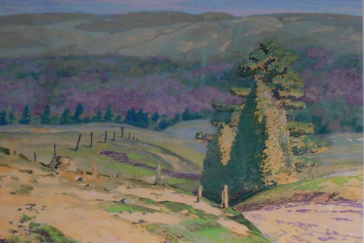 Franz Johnston, Landscape [Paysage], 1928, gouache sur carton à dessiner, 74,9 x 101 cm. Collection du The Weir Foundation/RiverBrink Art Museum, Queenston, Ontario.