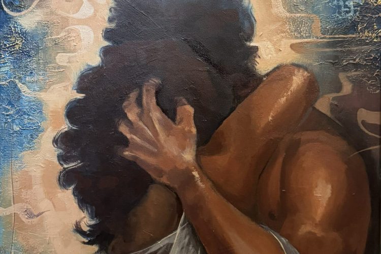Maria Abebe, Ta’burni (arabe), 2026, acrylique sur toile, 45,72 x 60,96 cm