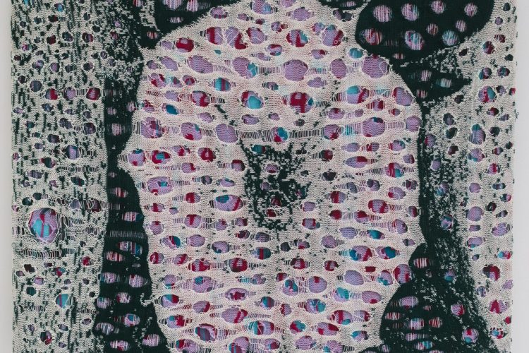 Greta Grip, Nobody Sees [Personne ne voit], 2024, fil acrylique tricoté à la machine puis tendu sur un tableau, panneau 1 de 2, 76,2 cm x 101,6 cm. Avec l’autorisation de l’artiste.