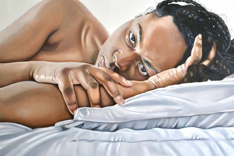 Jemimah Lorissaint, Hypersomnia, 2022, huile sur toile, 48 po x 30 po. Image avec l'aimable autorisation de l'artiste.