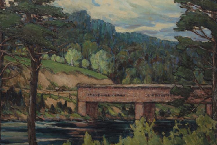 Florence Helena McGillivray, «Gatineau Covered Bridge» [Pont couvert à Gatineau], v. 1930, huile sur toile. Avec la permission d’Andrew et Margaret-Elizabeth Schell. Photo : Justin Wonnacott.