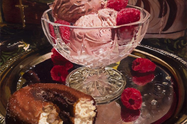 Jennifer Kershaw, Ontario, In Excelsis Doughnut [In Excelsis Beigne], 2025, peinture à l’huile sur toile. Gagnante : Créativité dans la communication de la recherche. Dimensions : 24 po x 24 po.