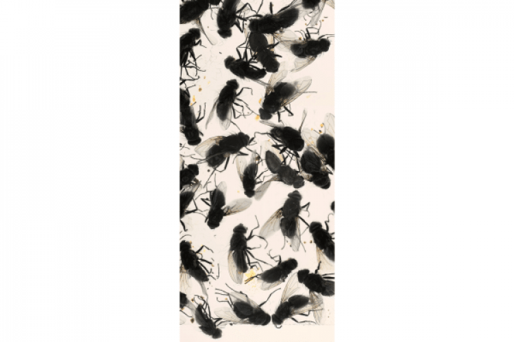 Flies (Banner), 2026, digital photograph printed on PVC banner, 43 x 96 in, courtesy of the artist.