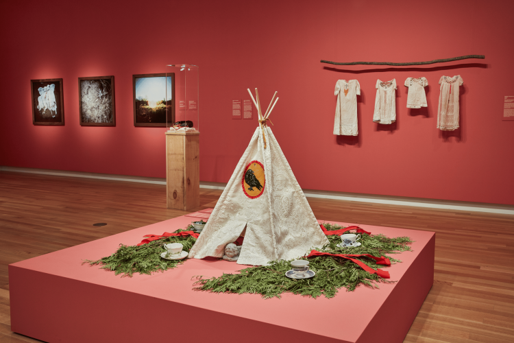 Installation view of Jobena Petonoquot: Rebellion of my Ancestors, an exhibition at the Ottawa Art Gallery (March 26-August 14, 2022), curated by Lori Beavis and Rebecca Basciano. Courtesy of the Artist. Photo: Rémi Thériault.