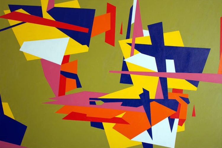 Roger Sutcliffe, Gyrating Planes X, 2019, acrylic on gallery canvas, 101.6 x 152.4 cm
