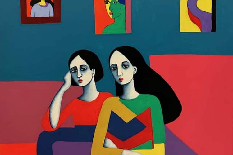 Sharon Lafferty, At the Gallery, 2025, Acrylic on canvas, 61 x 76 cm