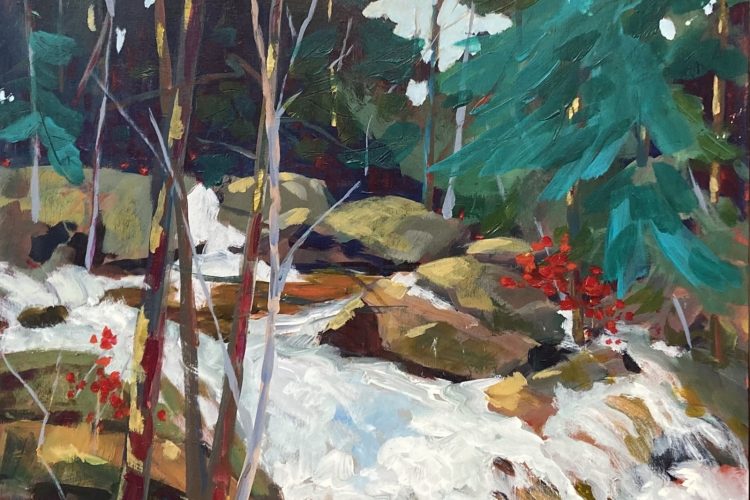 Pina Manoni-Rennick, Deep in the Woods, acrylique sur bois, 46 cm x 46 cm,  600 $