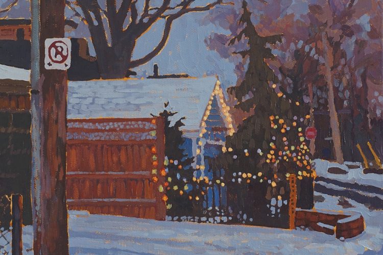 Lauren Mercer-Smail, Holiday Garage, 2025, huile sur toile, 25 cm x 20 cm, 500 $