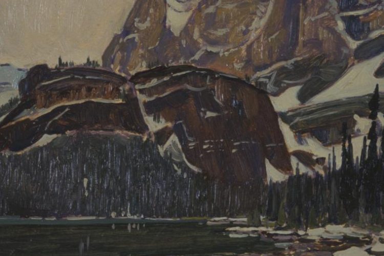 J.E.H. MacDonald, Shores of Lake O’Hara, c.1930, oil on cardboard, 39.2 x 34 cm. Firestone Collection of Canadian Art, Ottawa Art Gallery. Donated to the City of Ottawa by the Ontario Heritage Foundation.