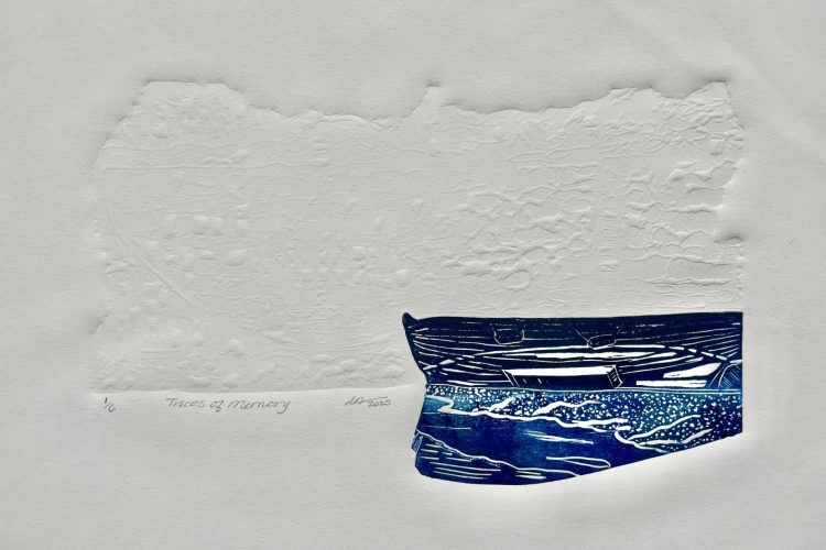 Siobhan Arnott, Traces of Memory, 2025, gravure sur linoléum, 30 cm x 51 cm, 280 $