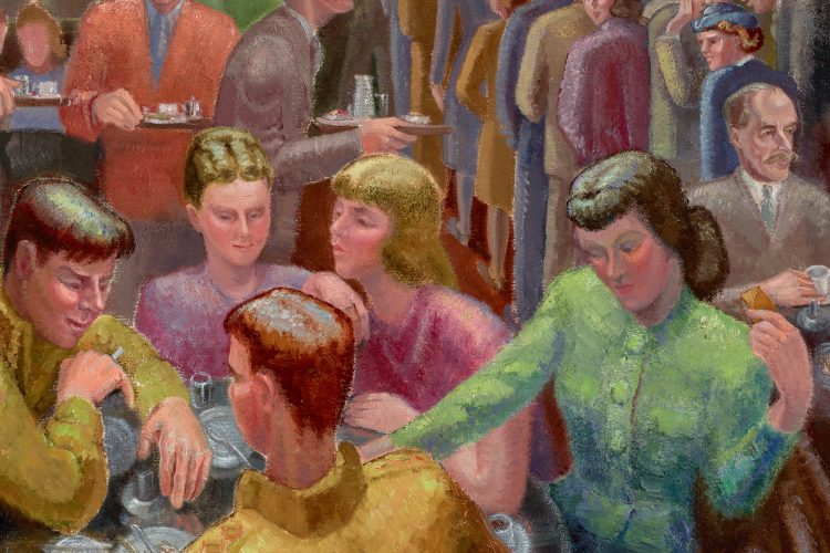 Elizabeth Harrison, "Lunchtime, Cafeteria at the Château Laurier, Ottawa", 1944, oil on canvas. Collection of Library and Archives Canada, C-141163, © Estate of Elizabeth Harrison.